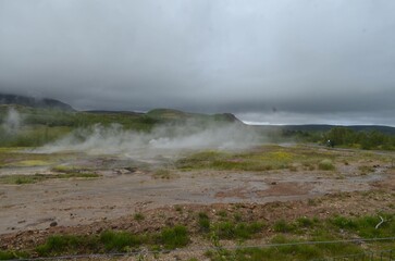 Stunning and amazing geothermal fields with hot springs,  smoking and exploding geysers in Iceland