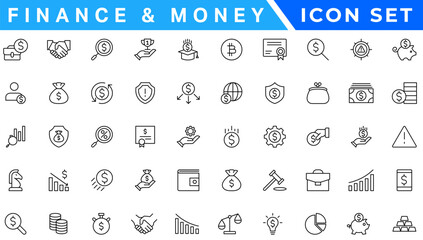 finance and money outline line black icons set