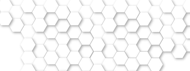 Vector technology background with hexagon concept design. Embossed Hexagon , honeycomb white shadow. Luxury White 3D futuristic honeycomb mosaic white background.