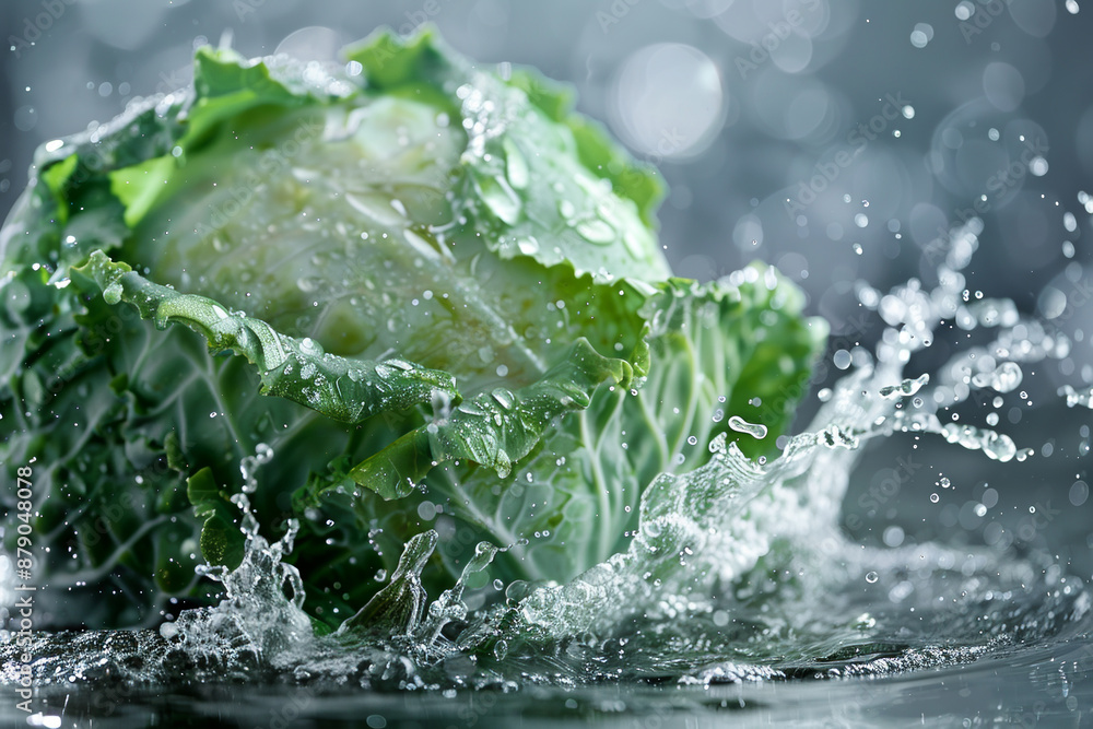 Poster a head of cabbage is floating in a pool of water