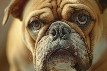 A brown dog with a sad expression on its face