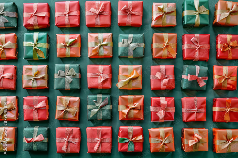 Poster a row of colorful presents with bows on them