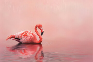 Naklejka premium A pink flamingo is standing in a body of water