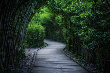 A path through a forest with trees on either side