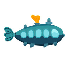 Cartoon submarine vector illustration, fish shaped submarine clip art image