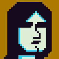 Obraz premium Pixel art man, male character 8-bit, 80-s, avatar, guy face, cartoon vector icon, game user, web profile persons, people, social net portrait. 