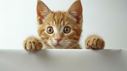 A close up of a red Shorthair kitten laying on a table. The cat appears relaxed and comfortable in its surroundings