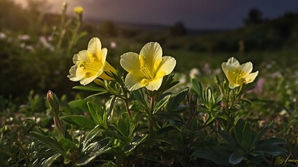 Obraz premium Common Evening Primrose Flower in Serene Meadow