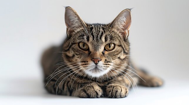 Adorable tabby cat peeking over a blank white surface with big eyes and cute expression isolated on a white background. Generative Ai