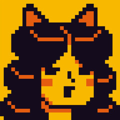 Pixel art female character 8-bit girl with cat ears, NFT, 80-s, avatar, woman face, cartoon vector icon, game user, web profile persons, people, social net portrait, minimalistic style. 