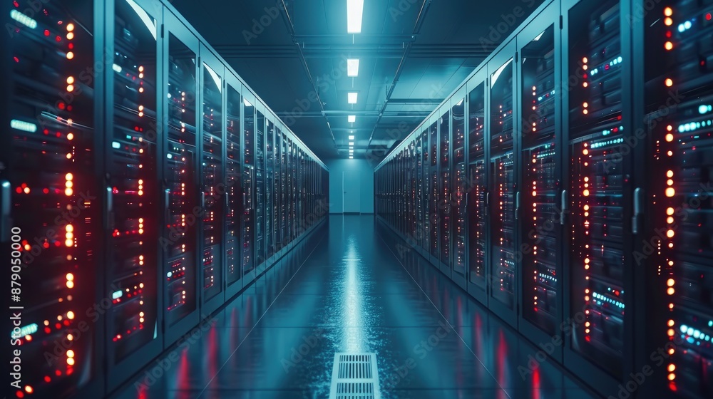 Aufkleber secure server room with racks of servers and advanced security measures, highlighting the importance