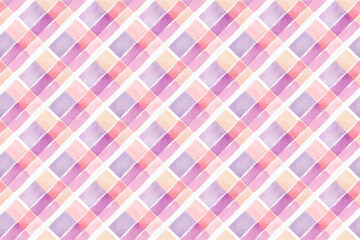 水彩画のピンクと紫のチェック柄シームレスパターン背景イラスト