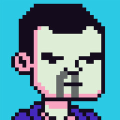 Pixel art man, male character 8-bit, 80-s, avatar, guy face, cartoon vector icon, game user, web profile persons, people, social net portrait. 