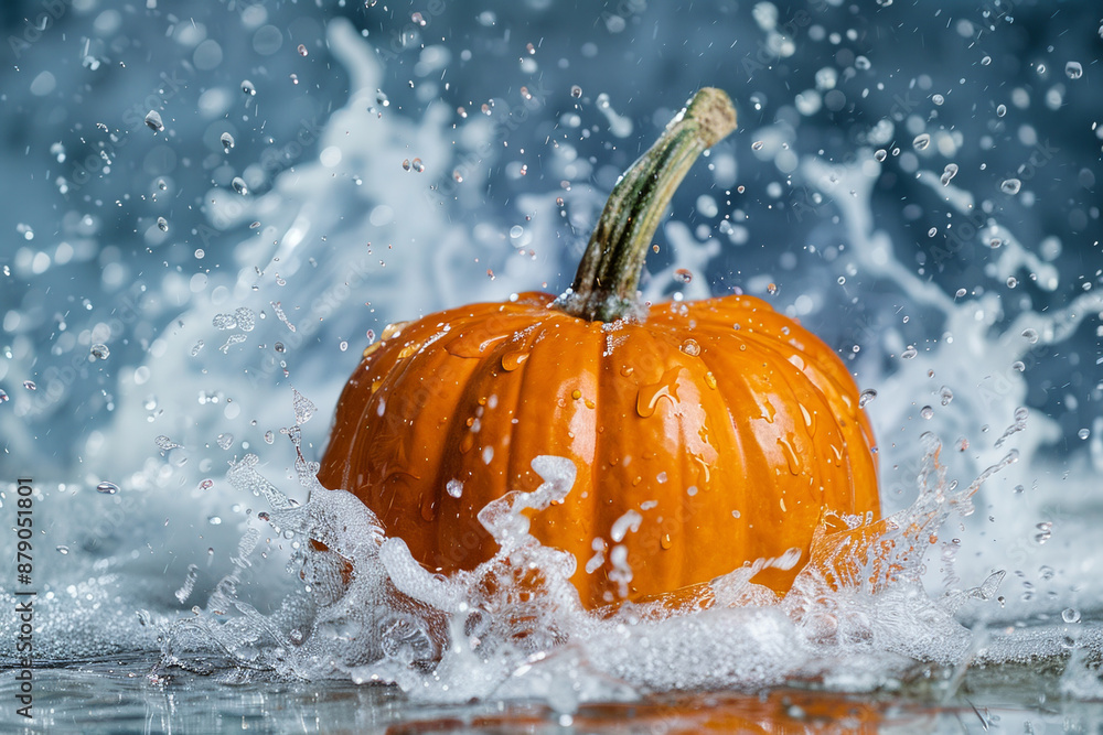 Wall mural a pumpkin is floating in a stream of water