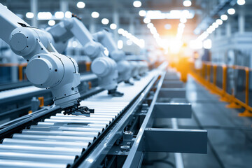 Obraz premium A factory with robots on a conveyor belt