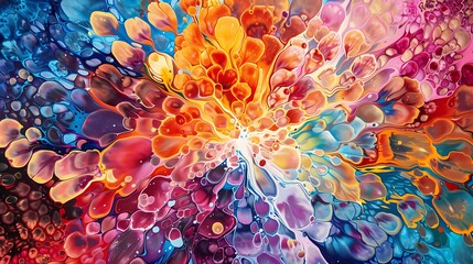 Obraz premium An explosion of vivid colors converging into a mesmerizing kaleidoscopic pattern on canvas.