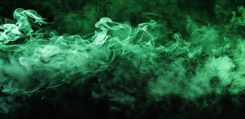 Fototapeta premium Green smoke swirling and curling against a dark background, creating an eerie and mysterious atmosphere.