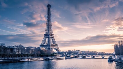 Eiffel Tower at Sunset with Parisian Skyline