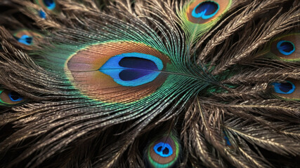 Intricate Patterns of a Peacock Feather Close-Up