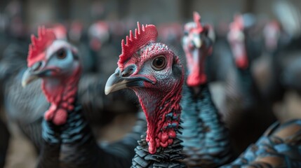 Turkey flock in a farm Copy space