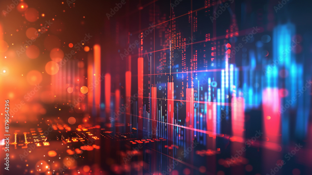 Poster a colorful graph with red and blue lines and numbers