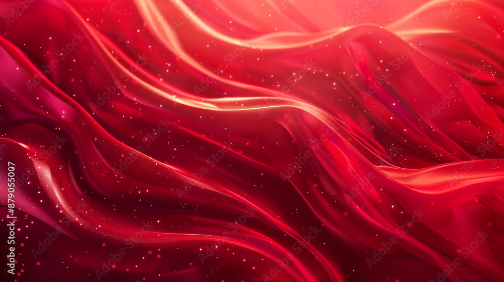 Poster a red fabric with a wave pattern and a lot of sparkles