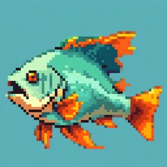 Obraz premium カラフルな魚単体のドット絵イラスト