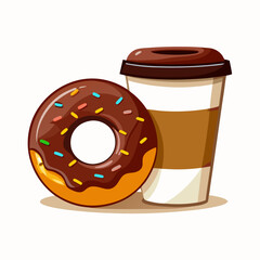 Cartoon colorful tasty chocolate donut and disposable paper coffee cup (17)