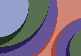 Fondo de formas circulares superpuestas de color morado, verde y rojo con sombras