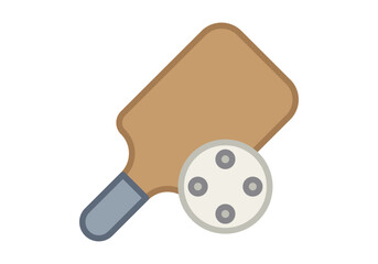 Raqueta de madera marrón de pin pong con pelota