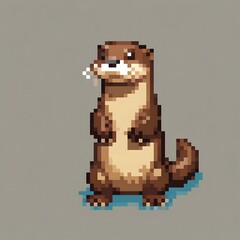 直立しているカワウソ単体のドット絵イラスト