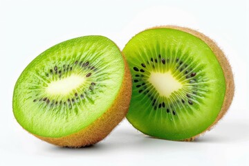 Fresh Kiwi Fruit Halves on White Background