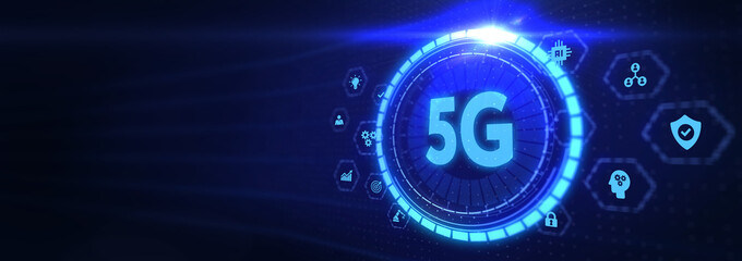 The concept of 5G network, high-speed mobile Internet, new generation networks. Business, modern technology, internet and networking concept. 3d illustration