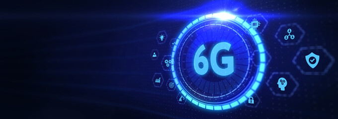 The concept of 6G network, high-speed mobile Internet, new generation networks. Business, modern technology, internet and networking concept. 3d illustration