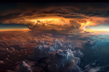 A stormy sky with a large cloud and a lightning bolt