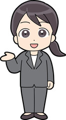 笑顔で紹介しているビジネスウーマン