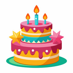 Birthday cake  vector illustration, cake birthday cake with candles,  vector art, birthday cake Line art, cake silhouette