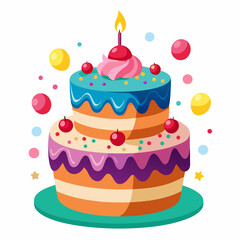 Birthday cake  vector illustration, cake birthday cake with candles,  vector art, birthday cake Line art, cake silhouette