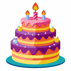 Birthday cake  vector illustration, cake birthday cake with candles,  vector art, birthday cake Line art, cake silhouette