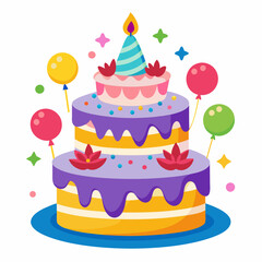 Birthday cake  vector illustration, cake birthday cake with candles,  vector art, birthday cake Line art, cake silhouette