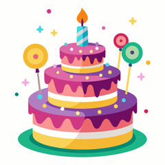 Birthday cake  vector illustration, cake birthday cake with candles,  vector art, birthday cake Line art, cake silhouette