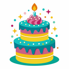 Birthday cake  vector illustration, cake birthday cake with candles,  vector art, birthday cake Line art, cake silhouette