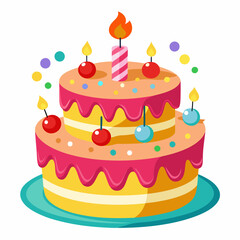 Birthday cake  vector illustration, cake birthday cake with candles,  vector art, birthday cake Line art, cake silhouette