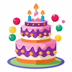 Birthday cake  vector illustration, cake birthday cake with candles,  vector art, birthday cake Line art, cake silhouette