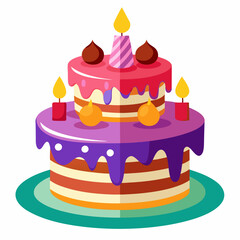 Birthday cake  vector illustration, cake birthday cake with candles,  vector art, birthday cake Line art, cake silhouette