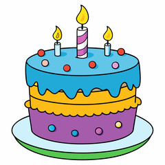 Birthday cake  vector illustration, cake birthday cake with candles,  vector art, birthday cake Line art, cake silhouette