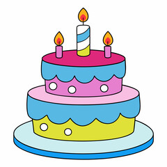 Birthday cake  vector illustration, cake birthday cake with candles,  vector art, birthday cake Line art, cake silhouette