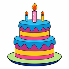 Birthday cake  vector illustration, cake birthday cake with candles,  vector art, birthday cake Line art, cake silhouette