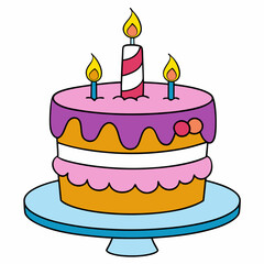 Birthday cake  vector illustration, cake birthday cake with candles,  vector art, birthday cake Line art, cake silhouette