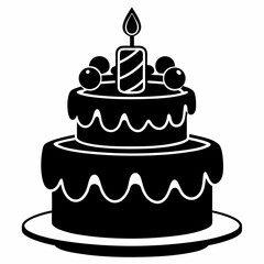 Birthday cake  vector illustration, cake birthday cake with candles,  vector art, birthday cake Line art, cake silhouette